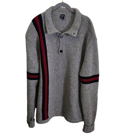 Vintage Gap Wool Gray Stripe Detail Grandpa Sweater Size L - Picture 1 of 4
